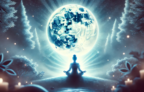 満月のエネルギーを受け取り、夢のメッセージに集中する女性