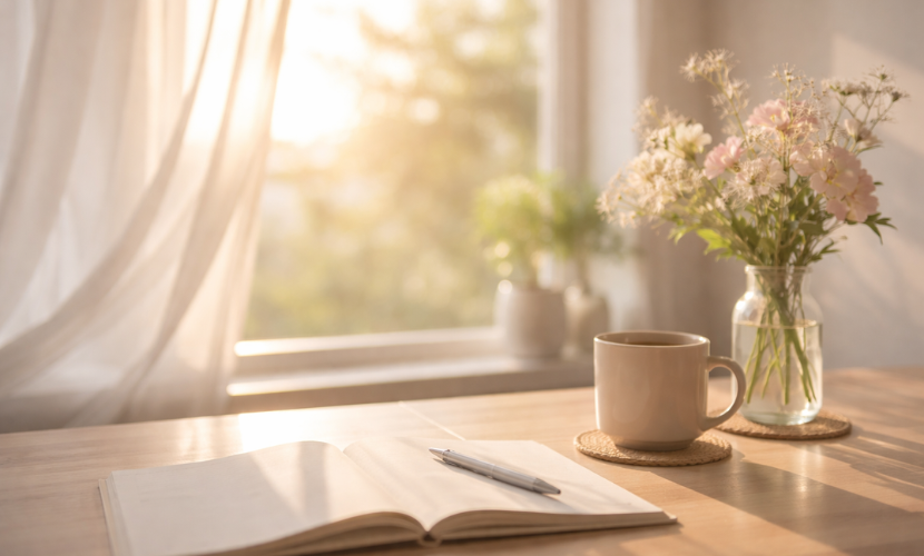 朝の光に包まれたテーブルのイメージ画像